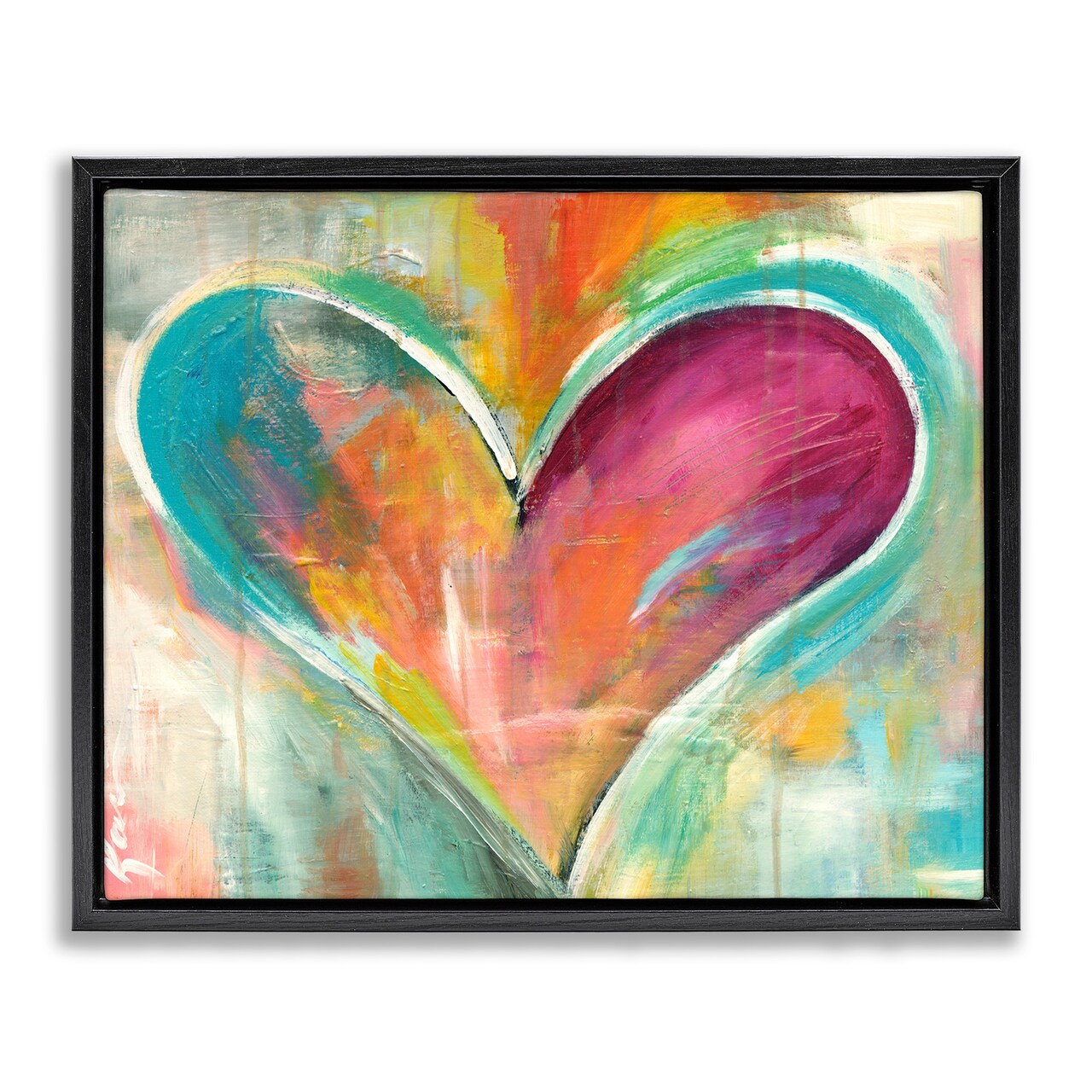 Stupell Industries Abstract Textural Heart Painting Framed Floater Canvas Wall Art
